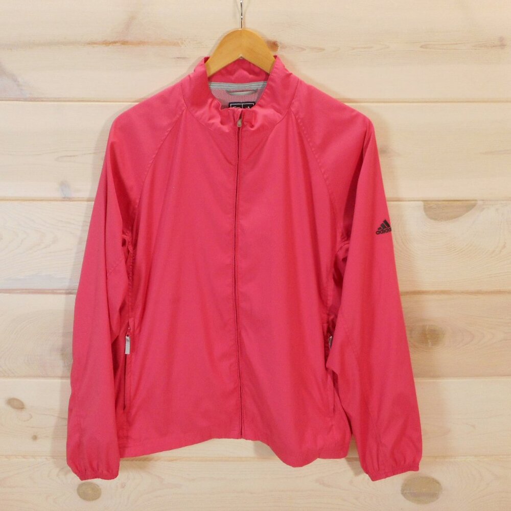 Adidas Womens size L Climaproof Wind Jacket L Bright Pink Full Zip Front Pockets